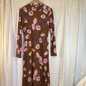 Worn twice! Free People floral leopard camel combo long dress M super stretch